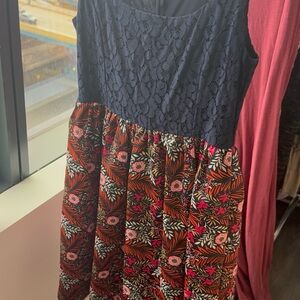 Floral Lace  Dress - Navy and Multicolor